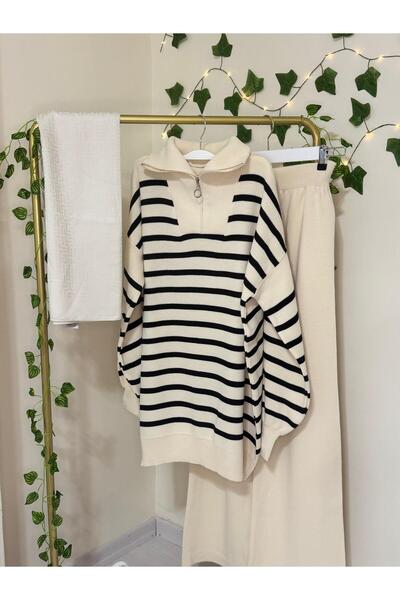 MACMODA Trucker Collar Zippered Knitwear Set