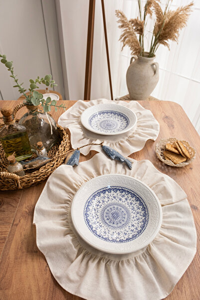 abidehanım Set de 6 lenjerie rotundă cu volane 40x40 cm