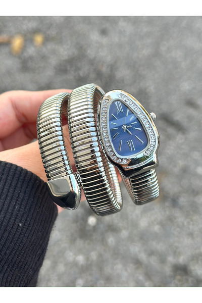 pierrose ساعة يد نسائية موديل الأفعى الفضية