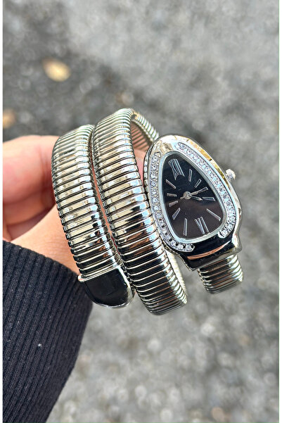 pierrose ساعة يد نسائية موديل الأفعى الفضية