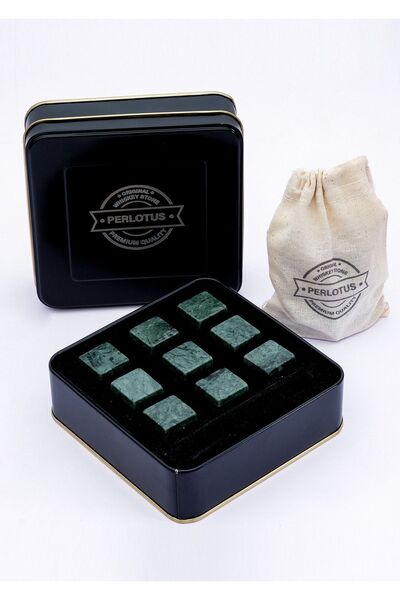 PERLOTUS 9’lu Granit Eskitme Viski Taşı Seti Premium Metal Kutu Sulandırmadan...