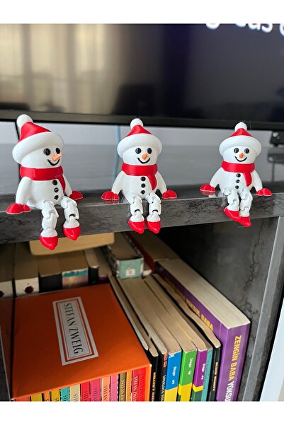 3-Piece Christmas Ornament with Movable Snowman Shaped Feet with Hat, Table Ornament, Decorative Object- 8 cm