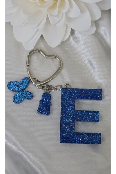 Frisson Epoxy Letter Keychain Silvery Blue Extra Figured Gift Keychain with L...