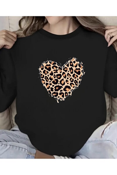 WOODROFFE Дамска суитшърт с леопардов принт в черно, бяло и сиво с велосипедн...