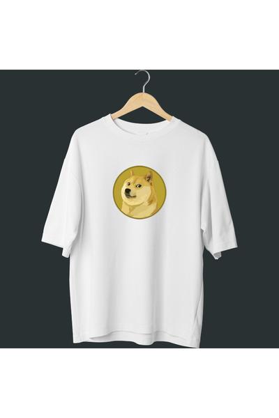 barsdepo Oversize kroj Doge Coin Štampano majica, Oversize kroj unisex majica