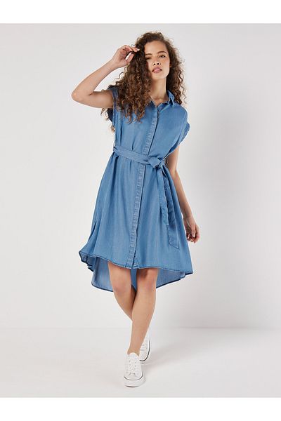 Apricot Hemdblusenkleid aus Denim