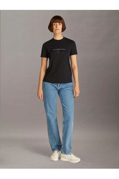 Calvin Klein Women S Logo Regular Fit Short Sleeve Round Neck Black T-Shirt J20J 224983 -Beh