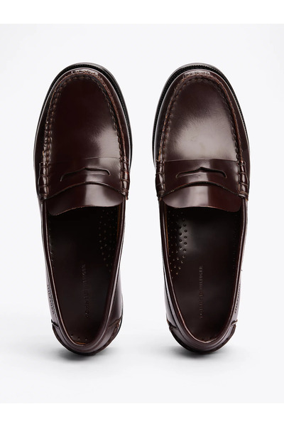 Tommy Hilfiger Erkek Dolgu Topuklu Dikiş Detaylı %100 Deri Kahverengi Loafer Ayakkabı FM0FM05362-GR6