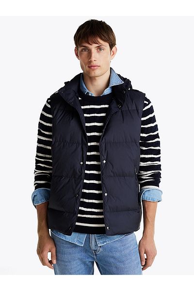 Tommy Hilfiger Men's Navy Blue Vest - Stand Collar, Zip Closure, Long Sleeve, Regular Fit Mw0Mw37670-Dw5
