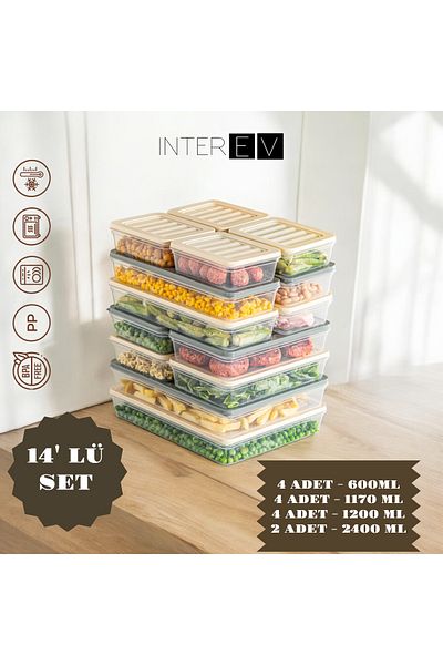 INTEREV Set of 14 Refrigerator Organizer Icebox and Microwave Storage Container