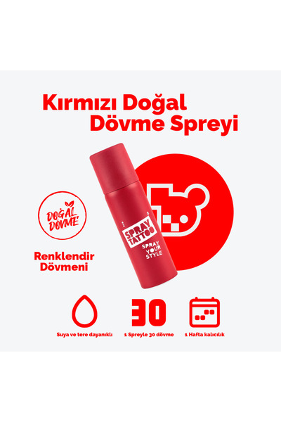 ONE SPRAY TATTOO Kırmızı Doğal Geçici Dövme Spreyi – Vücut Dövmesi Boyası Tat...