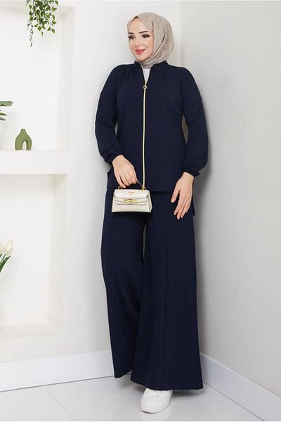 TRENDTESETTÜR Γυναικείο Σετ Παντελόνι Navy Blue με φερμουάρ - T 9965