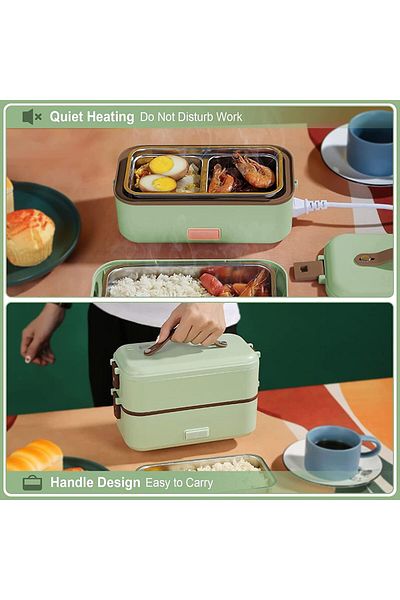 COOYA Lunch Box Food Heater, 3 in 1 Portable 2 Layer Leak Proof, Stainless Steel Container 800ml