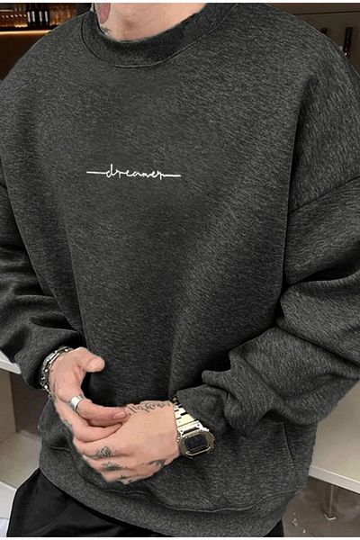 LEONE KOLEKSİYON Anthracite 2 Thread Raised Sweatshirt