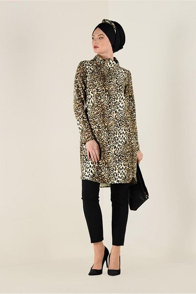 TRENDTESETTÜR Γυναικείο τουνίκ καφέ (CAMEL) με λεοπάρ σχέδιο 4808
