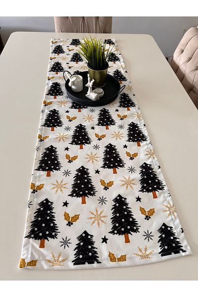 Ayd Home Τραπέζι με μοτίβο μαύρου δέντρου 40-140cm Ορθογώνιο Τραπέζι Runner - Χριστουγεννιάτικο Πρωτοχρονιάτικο Χριστουγεννιάτικο Πρωτοχρονιάτικο