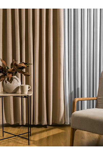 LUNETT HOME SIK PİLELİ BEJ (KOYU TAŞ) FLEX KETEN FON PERDE 1X3 18509 TEK KANAT