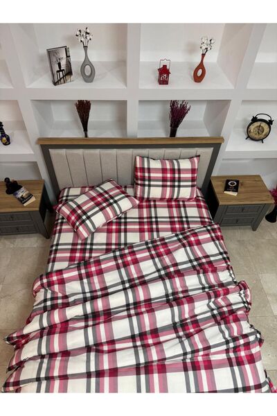 Bykutlay Home Collection Çift Kişilik Nevresim Takımı Red Kareli Desenli
