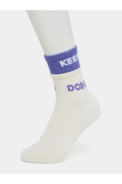 Styli Text Sock Over Sock Effect Silicon Pad Base Crew Yoga Socks
