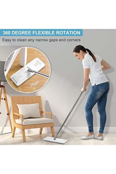 Other BOSHENG Mop and Bucket Wringer Set - Hands-Free Flat Mop with 3 Washable Microfiber Pads (Wet & Dry)