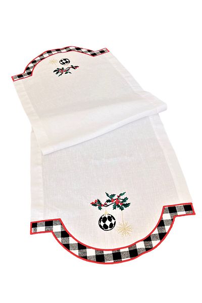 ge living Christmas Themed Runner New Year Tree Patterned 100% Linen White Tablecloth