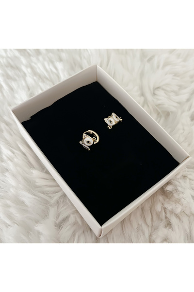 ATELİER GİZEM Xuping kararmaz kedili çelik halka çocuk küpesi