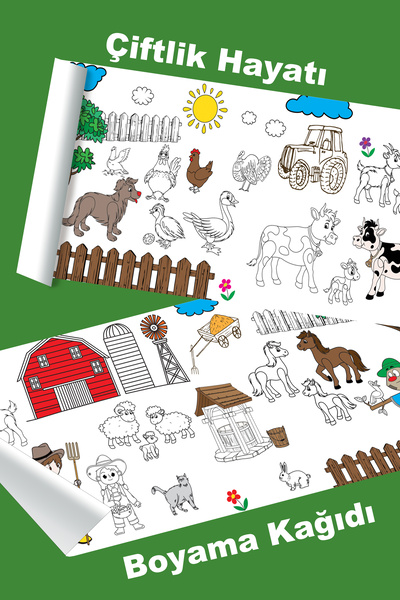 metafortoys Çiftlik Hayatı Dev Boyama Kağıdı 2.5 Metre Kağıt Aktivite Rulosu