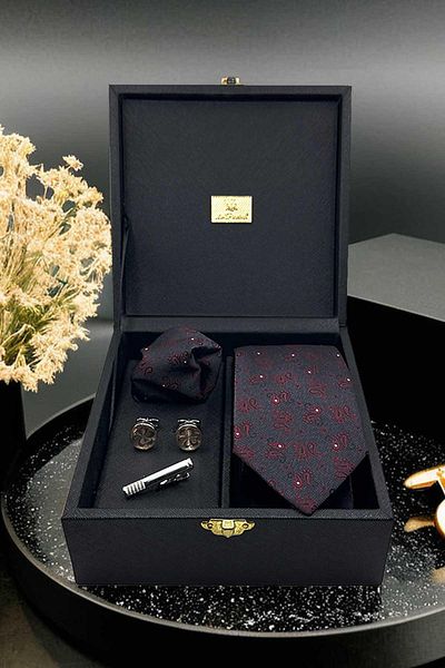 Kravatkolik Black Men's Gift Box - Tie Cufflink Breastpin Kmk42