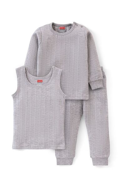 Babyhug Full Sleeves Thermal Wear Pullover Vest & Pant Set - Grey