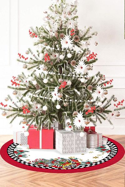 Aden Christmas Themed under Tree Carpet - Add Color to Your Decoration with Pine Tree Skirt - 80 X 80
