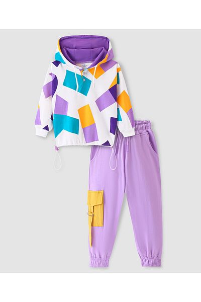 Ollington St. Ollington St. - 100% Cotton Hooded Jogger Pants Set, Abstract Print, Multicolor