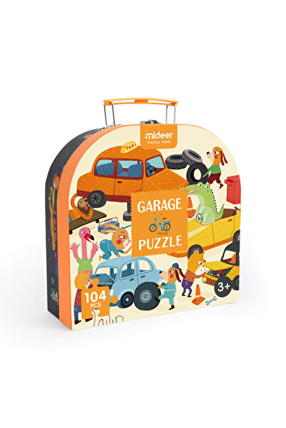 Floopy Puzzle in Valiza cu Maner, Garajul cu Masini si Animale, 104 piese