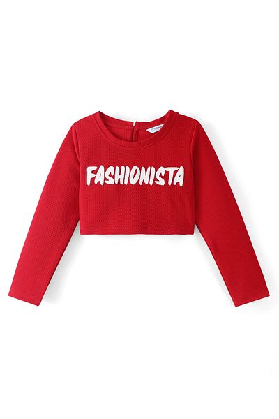 Ollington St. Ollington St. Knitted Full Sleeves Top & Joggers Set Text Print - Red & Black