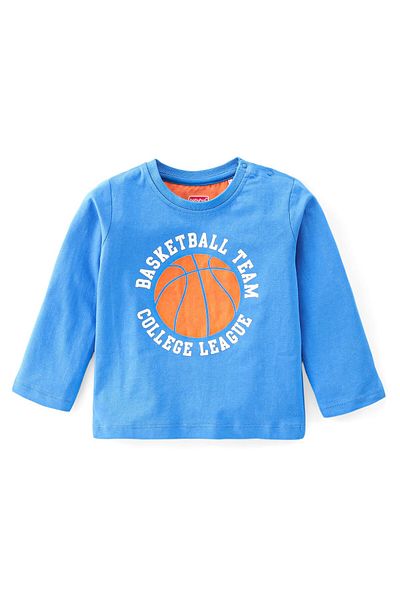 Babyhug 100% Cotton Knit Full Sleeve Jacket T-Shirt & Lounge Pant Baseball Print-Blue Orange & White