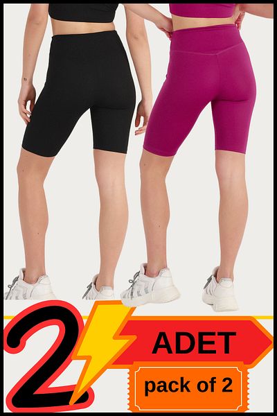 missmaral Pantaloni scurți de strângere cu talie înaltă pentru femei Pantaloni scurți negri și prune Leggings Pachet de 2 pantaloni scurți motociclisti din Lycra 21070