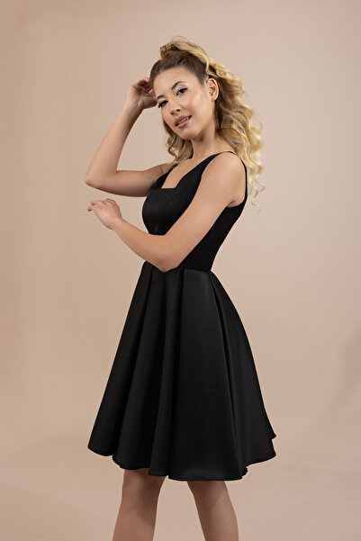 berissima bride Daphne Kare Yaka Saten Mini Elbise