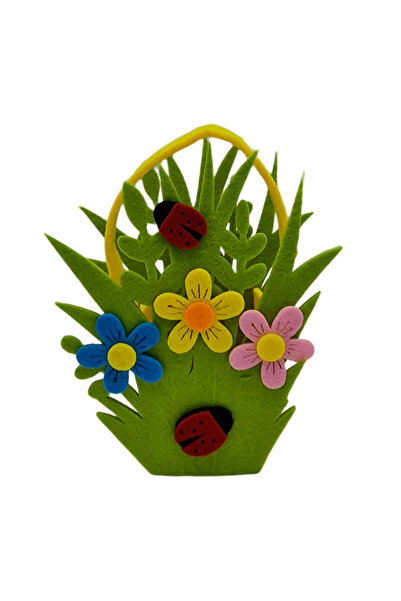 Floopy Cos din pasla cu maner, decorativ, 12 cm, cu Buburuza si Flori, Acceso...