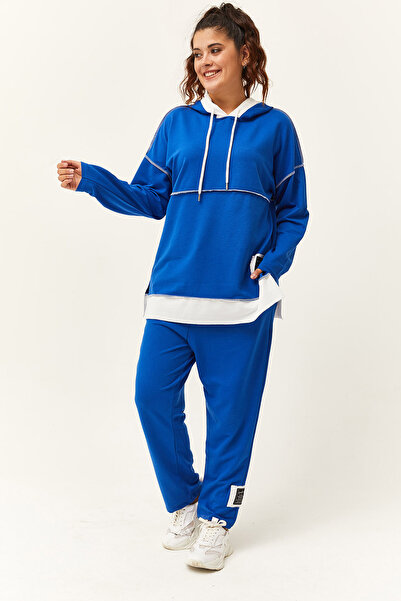 Ebsumu Дамски бял анцуг с голям размер Garni Син комплект анцуг с детайли