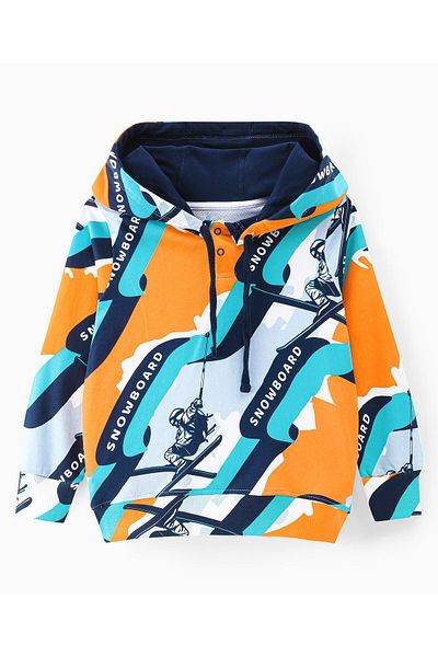 Ollington St. Ollington St.-100% Cotton Knit Full Sleeve Hooded Sweatshirt & Joggers Set Snowboarding -Multicolor