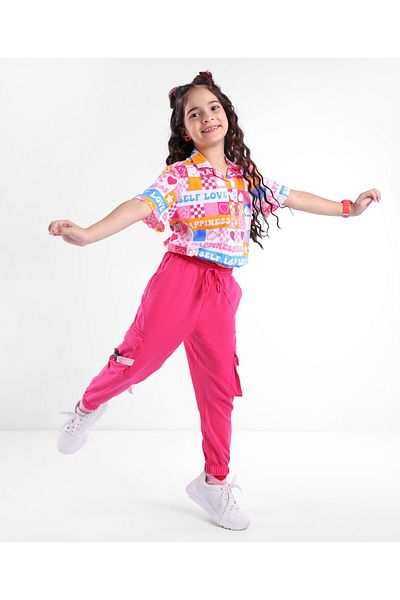Ollington St. Ollington St. 100% Cotton Half Sleeves Top and Lounge Pant Set Heart Print - Pink