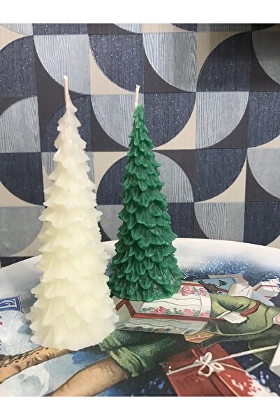 BlueDaisyCandle 2' li uzun  çam ağacı  mum , yeşilmum , beyaz mum , yeniyıl, noel, new year . çam mum . yeni yıl ,