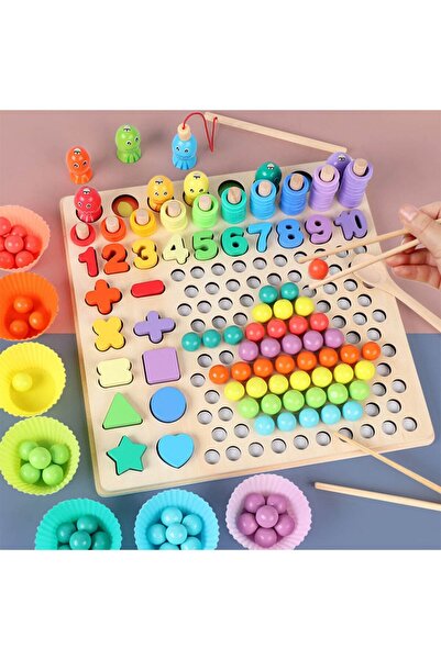 Floopy Joc lemn 6 in 1 cu cifre, forme geometrice, logaritmic cu stivuire pie...