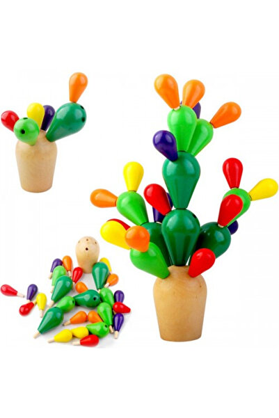 Floopy Cactus - Joc din lemn de echilibru si constructie, 28 piese colorate, ...