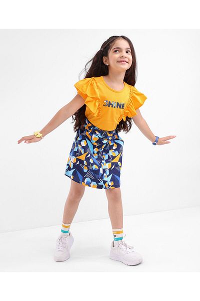 Ollington St. Ollington St. 100% Cotton Knit Sleeveless Top & Skirt Shapes & Text Print -Yellow & Blue