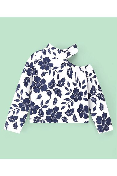 Ollington St. Ollington St. 100% Cotton Knit St. Full Sleeves Top & Skirt Floral Print - Navy Blue & White