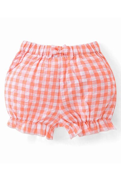 Babyhug Babyhug 100% Cotton Woven Sleeveless Checked Top & Shorts Set with Bow Applique - Orange