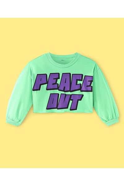 Ollington St. Ollington St. - 100% Cotton Full Sleeves Text Printed Top & Cargo Joggers Set - Green & Lavender