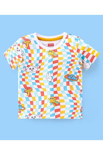 Babyhug Babyhug 100% Cotton Knit Single Jersey Half Sleeve T-Shirt & Shorts/Co/ord Set Checkered-Multicolour