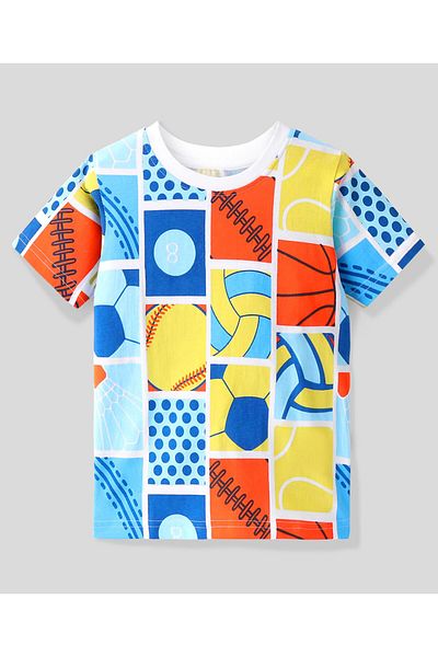 Ollington St. Ollington St. 100% Cotton Knit Half Sleeves T-Shirt & Shorts Ball Print - Multicolour