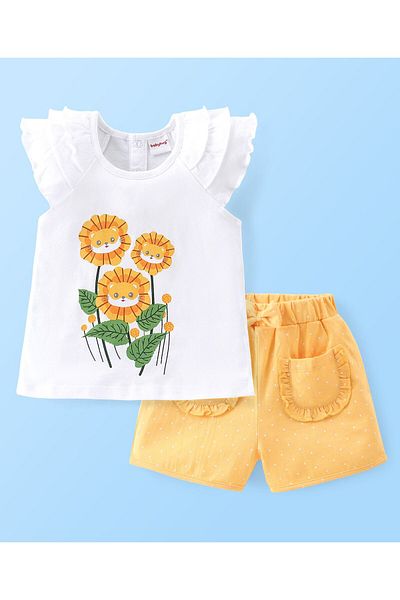 Babyhug Babyhug 100% Cotton Single Jersey Knit Sleeveless Top & Shorts Set Floral Print - White & Yellow